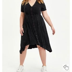 Torrid Large MIDI CHALLIS SHIRT DRESS NWT Tie Dye Black